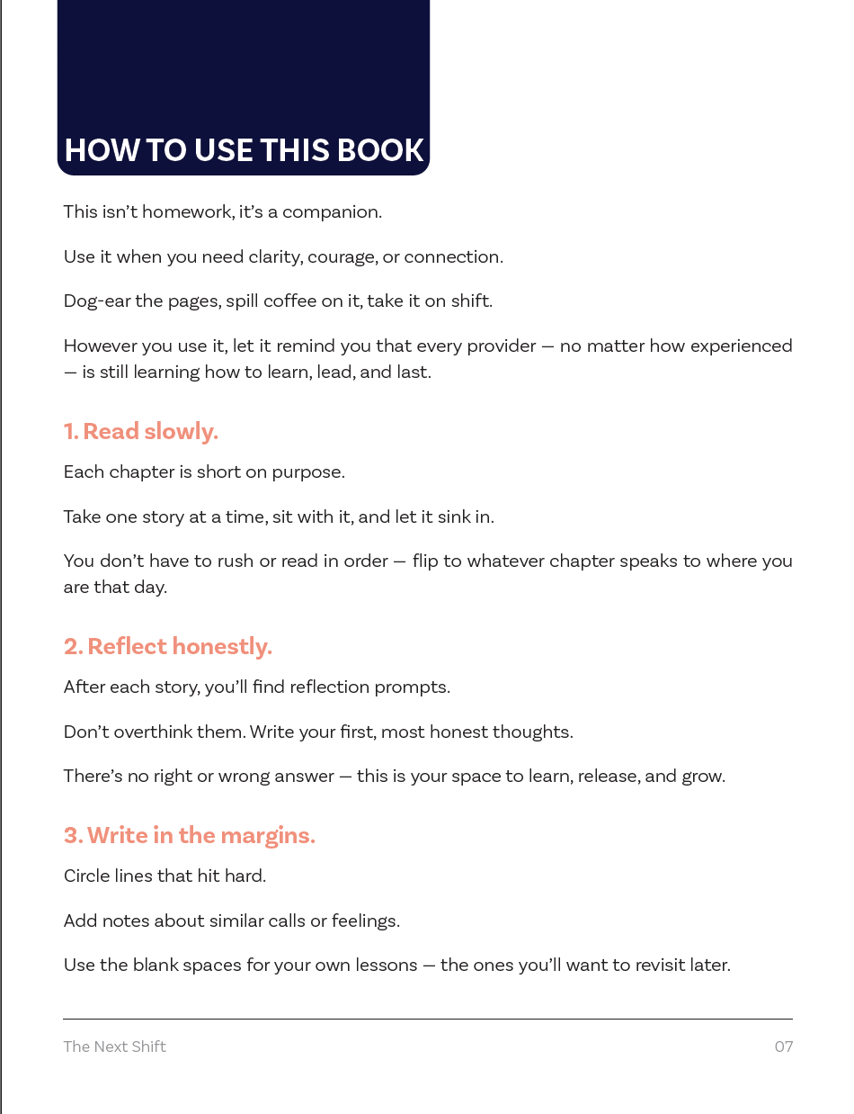 The Next Shift : A mentorship workbook for EMTs and Paramedics
