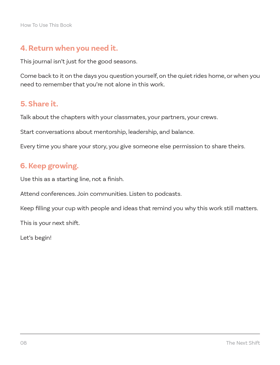 The Next Shift : A mentorship workbook for EMTs and Paramedics